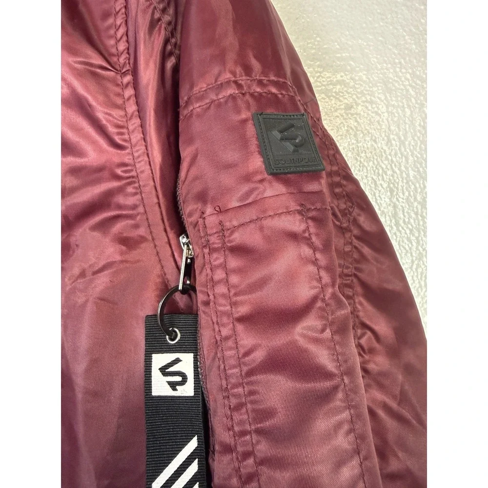 Southpole Mens Bomber Jacket Full Zip Puffer Coat Sz XL Y2K Burgundy Satin